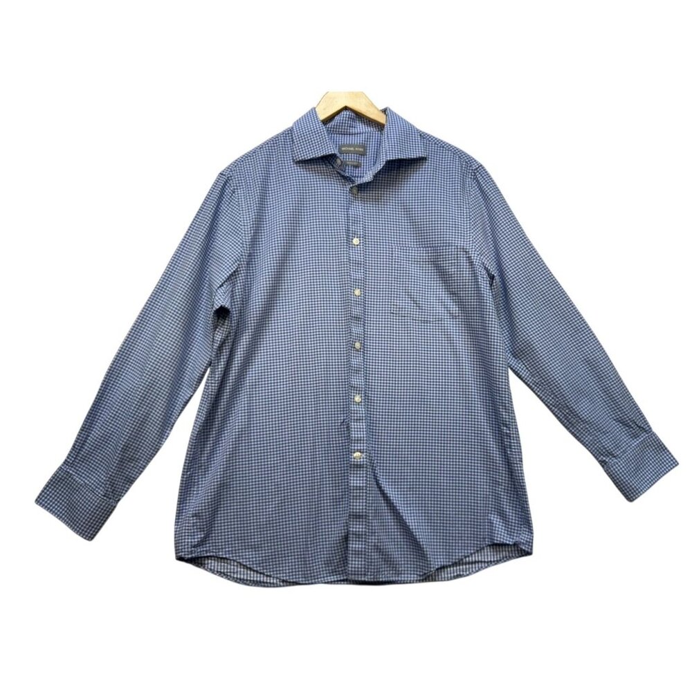 Michael Kors Mens Regular Fit Gingham Long Sleeve Button-Up Shirt Size L Blue Wh